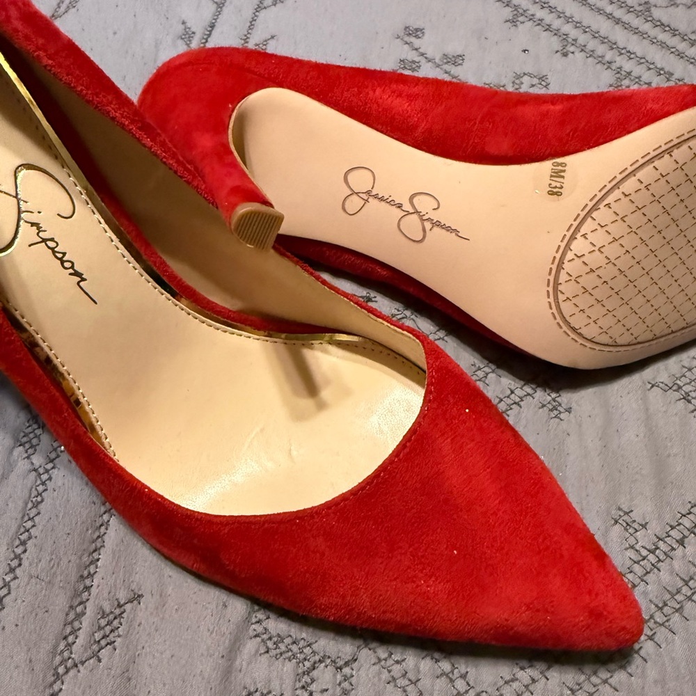 Jessica Simpson Red Suede Pointed Toe Pumps